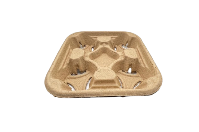 4-Cup Brown Paper Biodegradable Cup Carrier Tray Holders