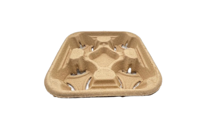 4-Cup Brown Paper Biodegradable Cup Carrier Tray Holders