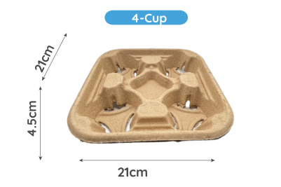 4-Cup Brown Paper Biodegradable Cup Carrier Tray Holders