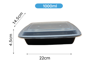 1000ml Black Plastic Microwaveable 1 Compartment YQ-A78 Containers with Lids
