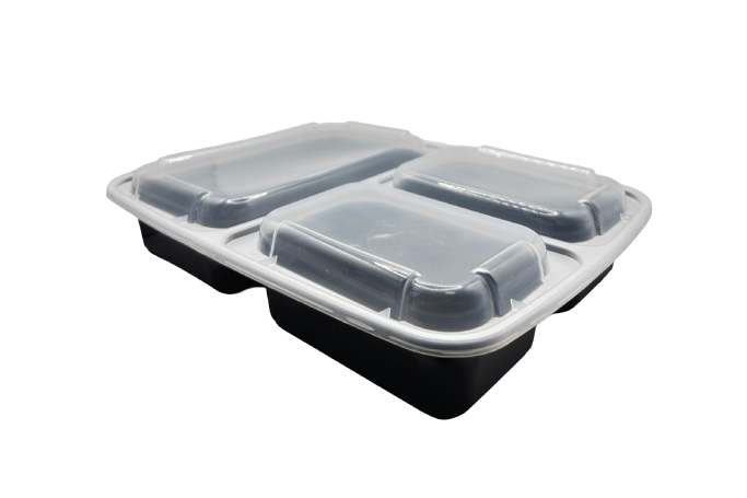 1000ml Black Plastic Microwaveable 3 Compartment Rectangular YQ6888 Containers