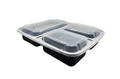 1000ml Black Plastic Microwaveable 3 Compartment Rectangular YQ6888 Containers