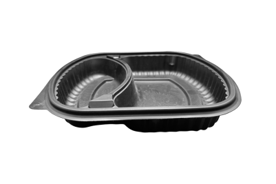 1000ml Black Plastic Microwaveable 2 Compartment 319 PP Containers with Lids