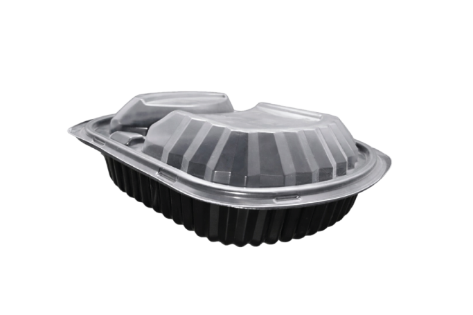 1000ml Black Plastic Microwaveable 2 Compartment 319 PP Containers with Lids