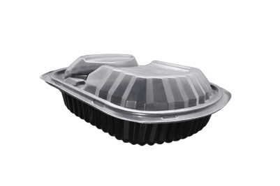 1000ml Black Plastic Microwaveable 2 Compartment 319 PP Containers with Lids