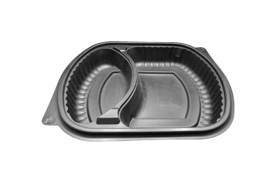 1000ml Black Plastic Microwaveable 2 Compartment 319 PP Containers with Lids
