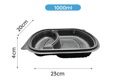 1000ml Black Plastic Microwaveable 2 Compartment 319 PP Containers with Lids