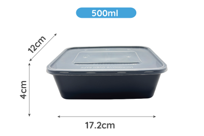 500ml Black Microwaveable Plastic Rectangular TONIC Containers with Lids YQ-385