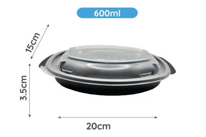 600ml 1 Compartment Black Plastic Microwaveable Luxury Meal Containers with Lids