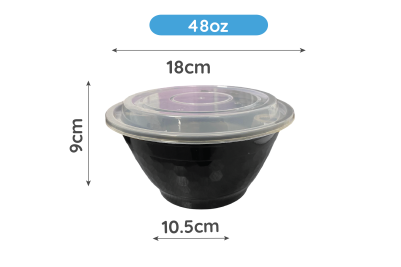 48oz/1350ml Black Plastic Microwaveable YQ-6813 Round Bowls with Lids