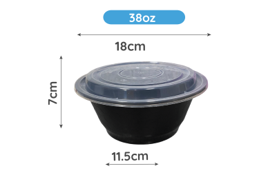 38oz/1050ml Black Plastic Microwaveable YQ-6810 Round Bowls with Lids