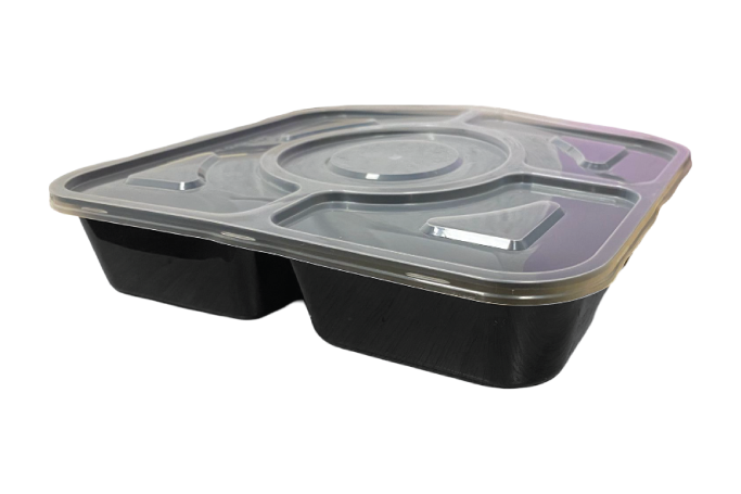 Tonic 1000ml Black Plastic Microwaveable 4 Compartment Food Containers with Lids YQ-375 Qty150