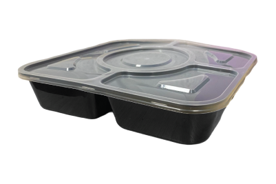 Tonic 1000ml Black Plastic Microwaveable 4 Compartment Food Containers with Lids YQ-375 Qty150