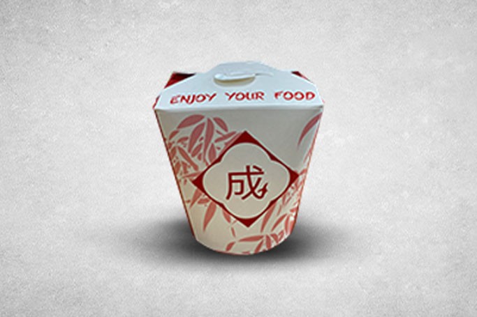 16oz Red/White Cardboard Recyclable Rounded Noodle Box