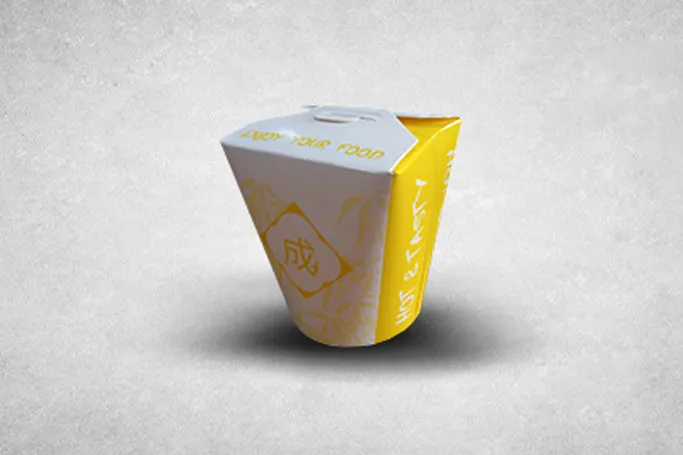 32oz Yellow/White Cardboard Recyclable Rounded Noodle Boxes