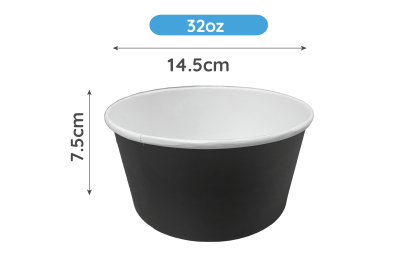 1000ml (32oz) Black Round Soup Cups & PP Lids (Combo Box)