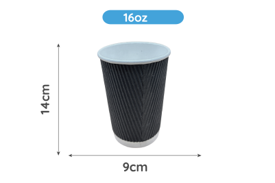 16oz Black Paper Recyclable Ripple Coffee Cups