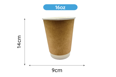 16oz Brown/Kraft Recyclable Flat Double Walled Coffee Cups
