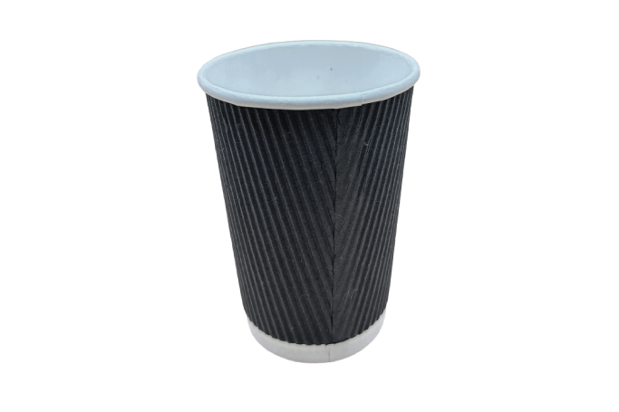 12oz Black Paper Recyclable Ripple Coffee Cups