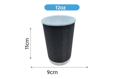 12oz Black Paper Recyclable Ripple Coffee Cups