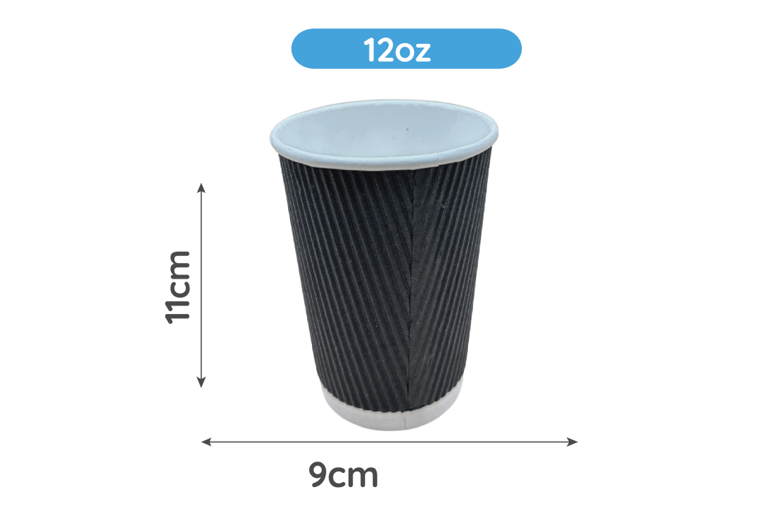 12oz Black Paper Recyclable Ripple Coffee Cups | My Packaging