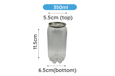 350ml Strong PET Plastic Recyclable Cans & Lids (Pepsi Style)