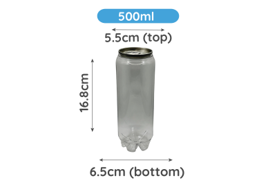 500ml Strong PET Plastic Recyclable Cans & Lids (Pepsi Style)