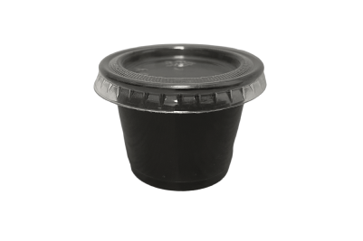 1oz Black Plastic Recyclable Portion Pots with Lids