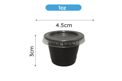 1oz Black Plastic Recyclable Portion Pots with Lids