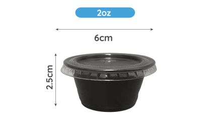 2oz Black Plastic Recyclable Portion Pots with Lids