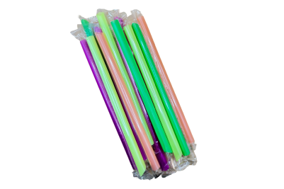 12x260mm Multi-Coloured Pointed Neon Plastic Recyclable Bubble Tea Straws