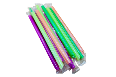 12x260mm Multi-Coloured Pointed Neon Plastic Recyclable Bubble Tea Straws
