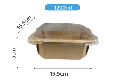 1200ml Kraft Square Combo Meal Boxes & Lids