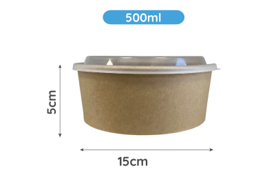 16oz (500ml) Brown/Kraft Cardboard Microwaveable Bowls with Lids