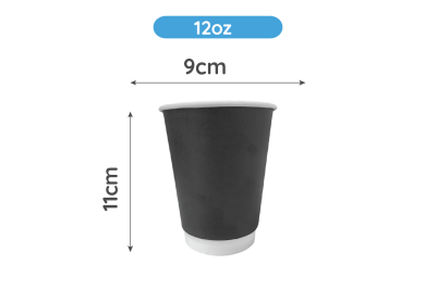 12oz Black Recyclable Flat Double Walled Coffee Cups