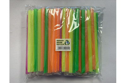12x210mm Multi-Coloured Pointed Neon Plastic Recyclable Bubble Tea Straws