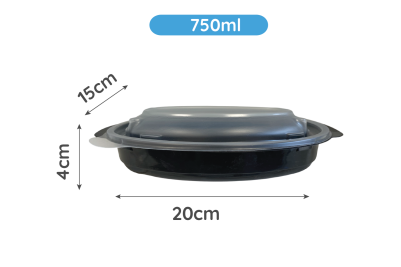 750ml 1 Compartment Black Plastic Microwaveable Luxury Meal Containers with Lids