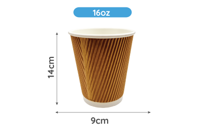 16oz Brown/Kraft Recyclable Ripple Double Walled Coffee Cups