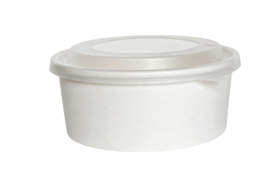 26oz White Paper Wide Round Soup Bowls with Plastic Lids