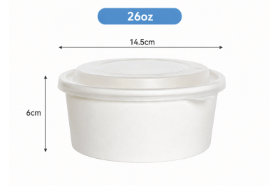 26oz White Paper Wide Round Soup Bowls with Plastic Lids