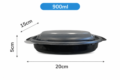 900ml 1 Compartment Black Plastic Microwaveable Luxury Meal Containers with Lids