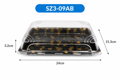 240x153x32mm Black Plastic Recyclable SZ3-09AB Sushi Trays
