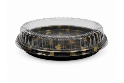 283x283x40mm Black Plastic Recyclable Round Sushi Trays with Lids