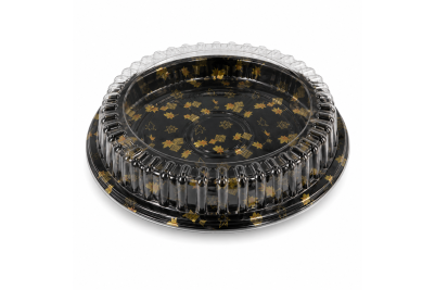 283x283x40mm Black Plastic Recyclable Round Sushi Trays with Lids