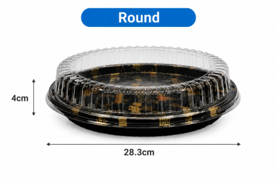 283x283x40mm Black Plastic Recyclable Round Sushi Trays with Lids