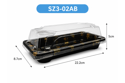 222x87x50mm Black Plastic Recyclable SZ3-02AB Sushi Trays