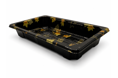 Medium Black Plastic Recyclable SZ3-01AB Sushi Tray