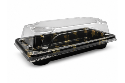 Medium Black Plastic Recyclable SZ3-01AB Sushi Tray