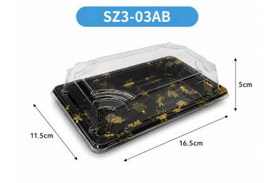 165x115x50mm Black Plastic Recyclable SZ3-03AB Sushi Trays
