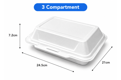 IP4/3 3 Compartment Large Square Meal Box